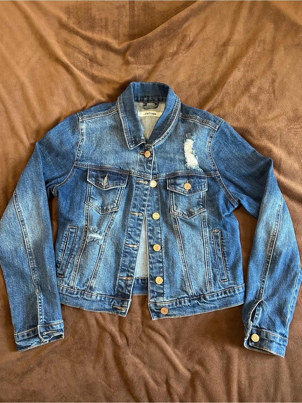 refuge Blue Distressed Women's Denim Jacket